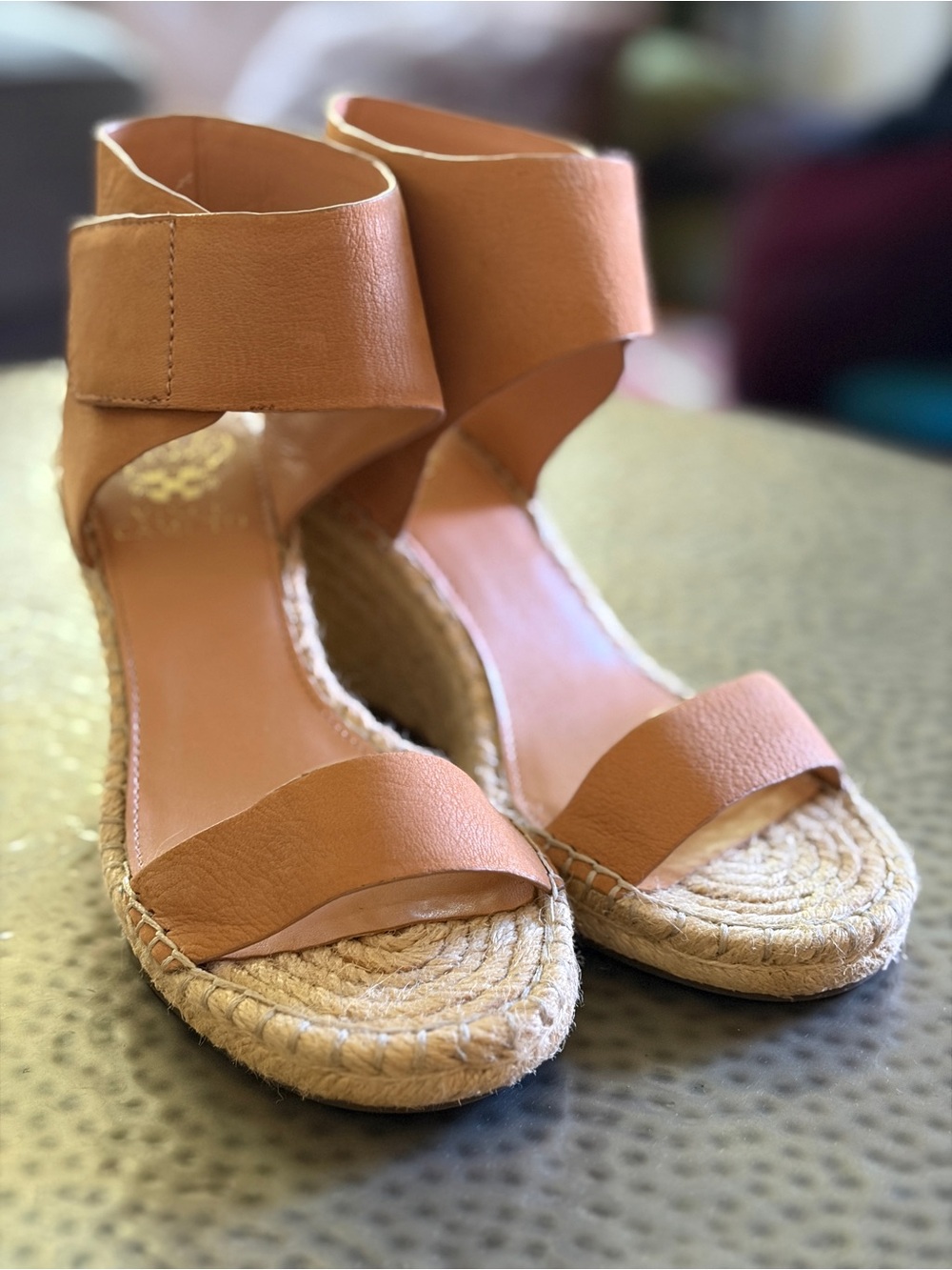 Vince Camuto Tan Espadrille Ankle-Strap Wedge Sandals